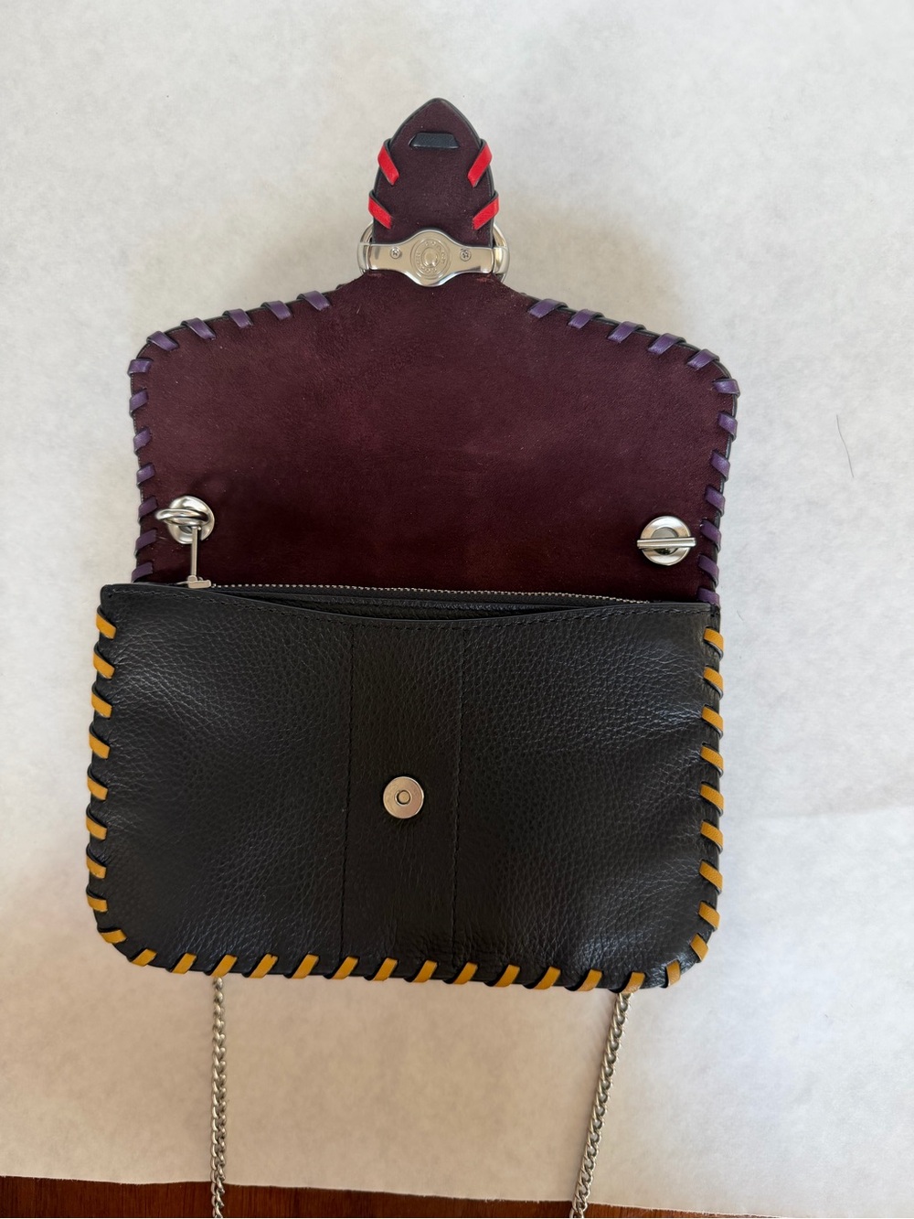 Coach Whipstitch Georgie Black Leather Crossbody Bag with Chain Strap - Picture 3 of 8